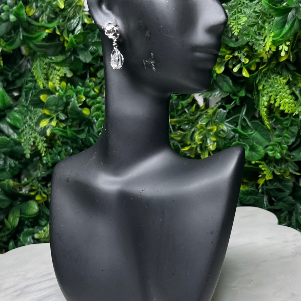 Love Knot Silver Tone Earrings Marquise Crystal Drop Dangle Post 4122 - Picture 3 of 5